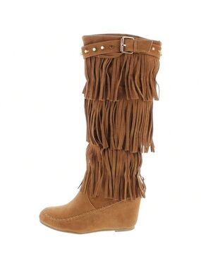 Nature breeze Fringed Wedge Boot - Brown